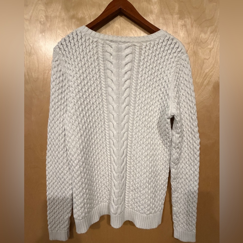 Lands’ End 100% Cotton White Cable Knit Sweater - Picture 2 of 6